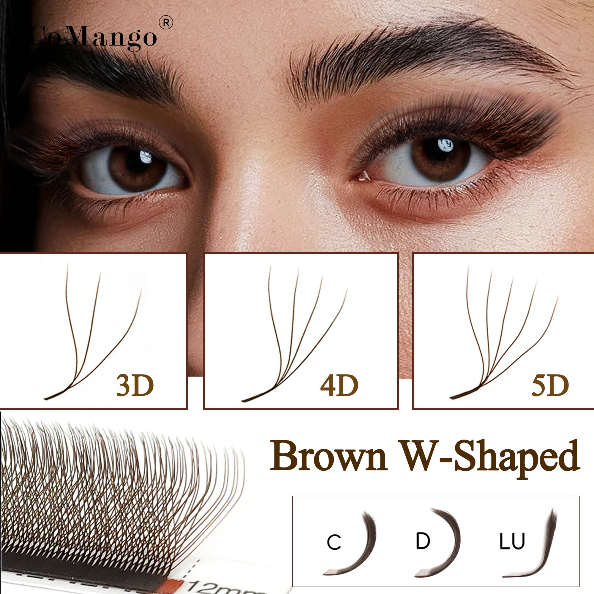 CoMango C/D/LU bruine 3D/4D/5D - Eyelash Extension Volume Styles recensie en prijs